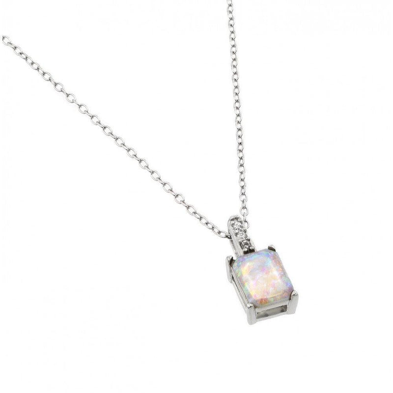 Silver 925 Rhodium Plated Opal Rectangle Pendant Necklace - STP01430 | Silver Palace Inc.
