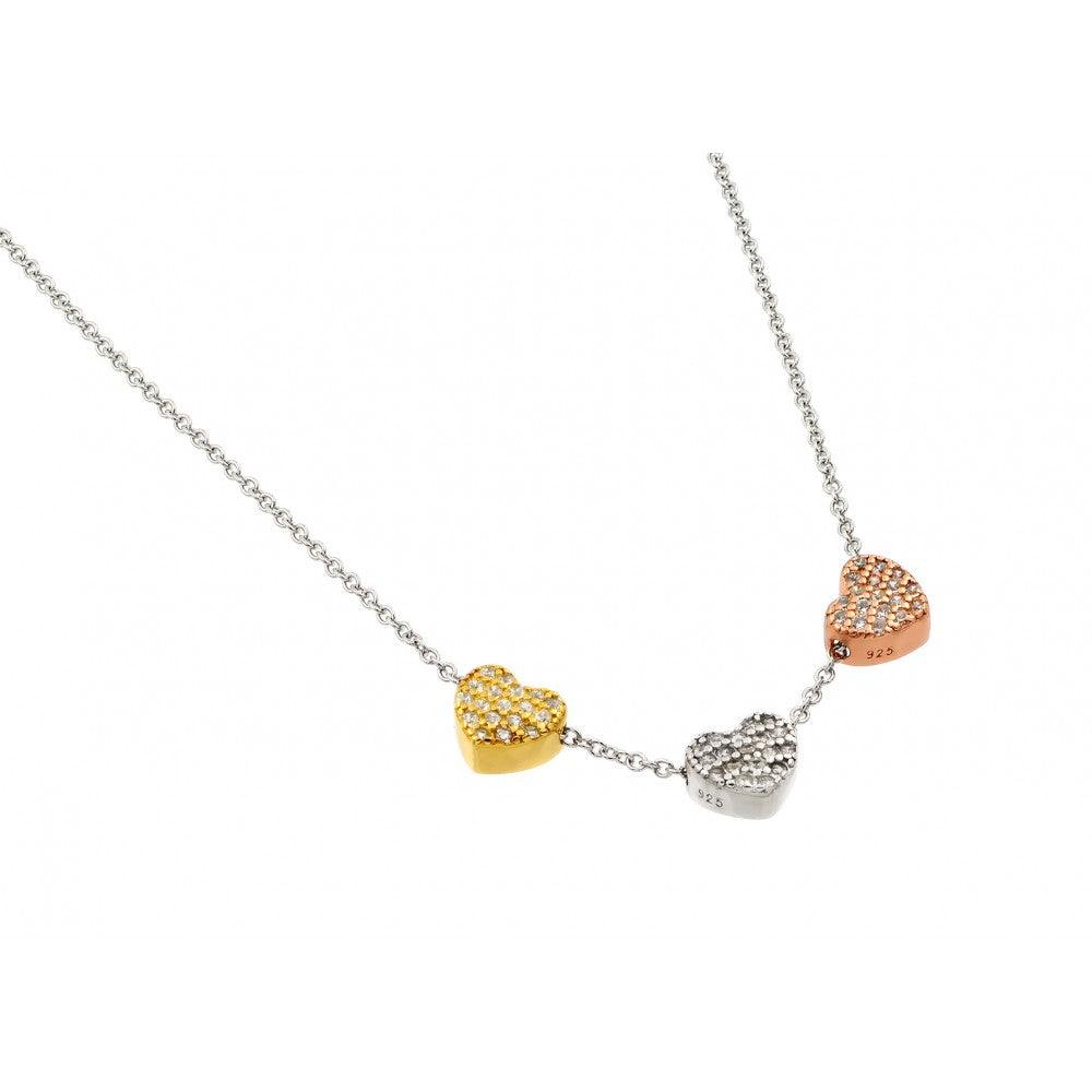 Silver 925 Rhodium Plated Clear CZ Heart Pendant Necklace - STP01435 | Silver Palace Inc.
