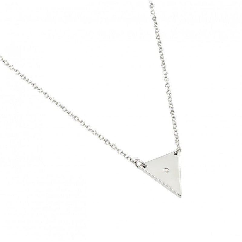Silver 925 Rhodium Plated Clear CZ Triangle Pendant Necklace - STP01443 | Silver Palace Inc.