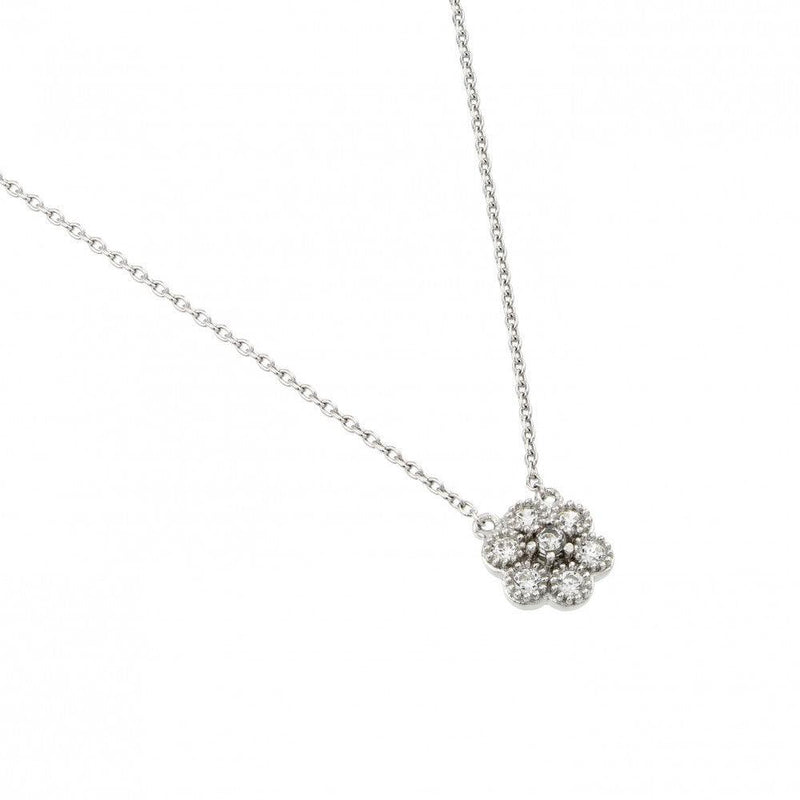 Silver 925 Rhodium Plated Clear CZ Cluster Pendant Necklace - STP01445 | Silver Palace Inc.