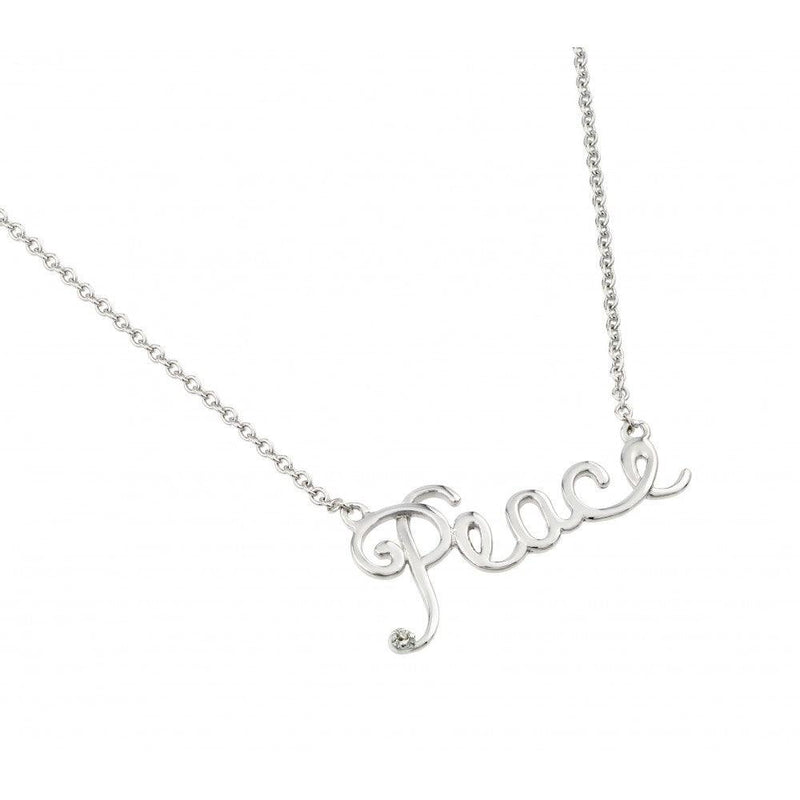 Silver 925 Rhodium Plated Clear CZ Peace Pendant Necklace - STP01447 | Silver Palace Inc.