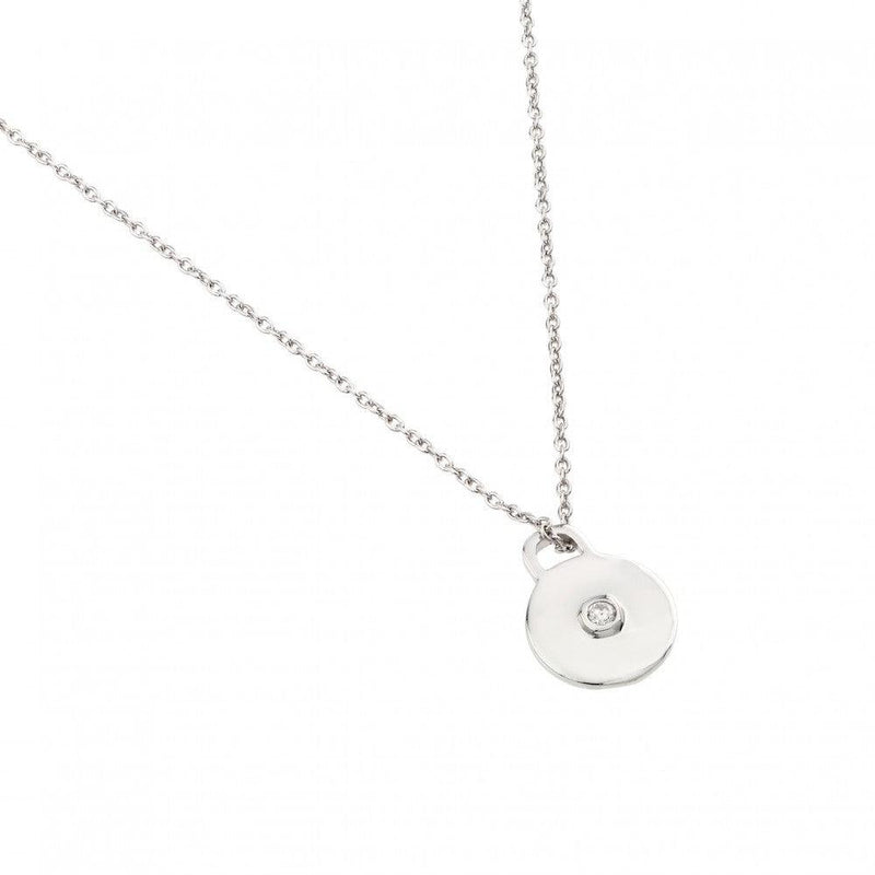 Silver 925 Rhodium Plated Clear CZ Plain Circular Pendant Necklace - STP01448 | Silver Palace Inc.