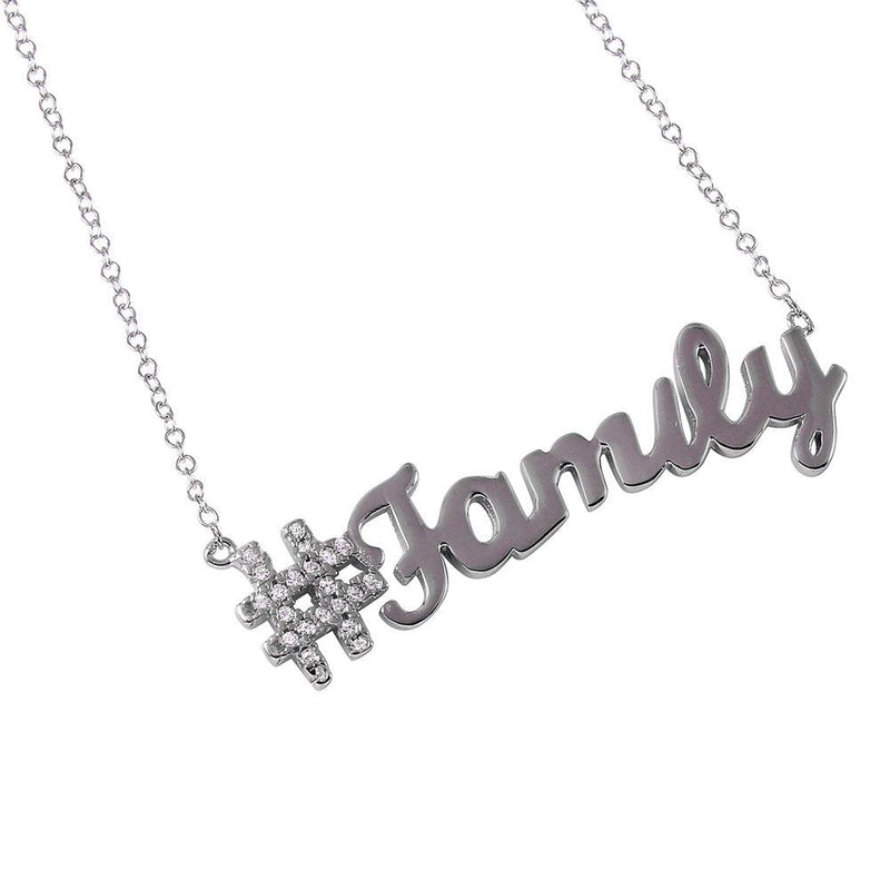 Silver 925 Rhodium Plated Hashtag Family Necklace - STP01452 | Silver Palace Inc.