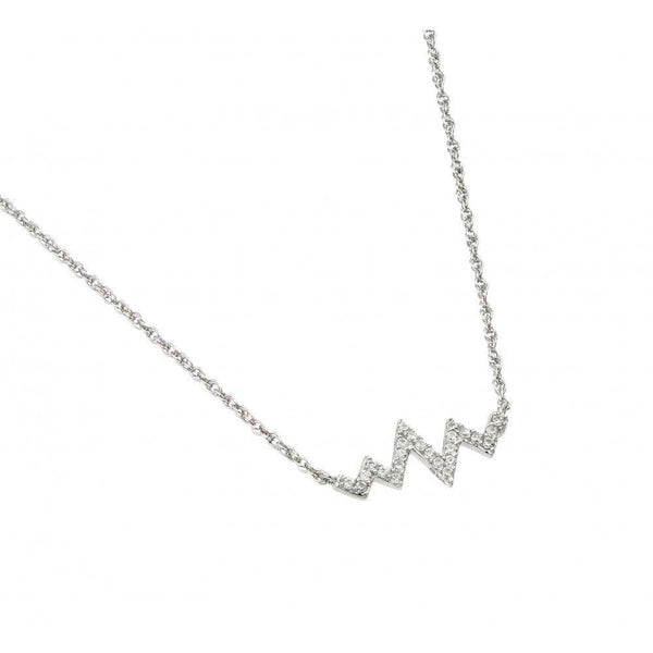 Silver 925 Rhodium Plated Clear CZ Zigzag Heartbeat Pendant Necklace - STP01454 | Silver Palace Inc.
