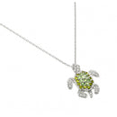 Silver 925 Rhodium Plated Green CZ Turtle Pendant Necklace - STP01461 | Silver Palace Inc.