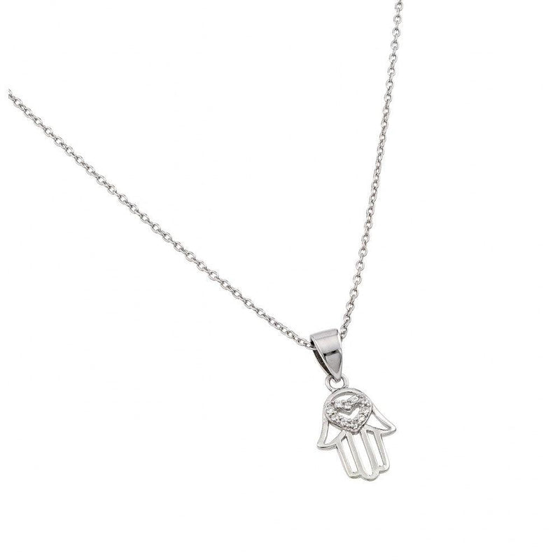 Silver 925 Rhodium Plated Heart Hand Pendant - STP01463 | Silver Palace Inc.