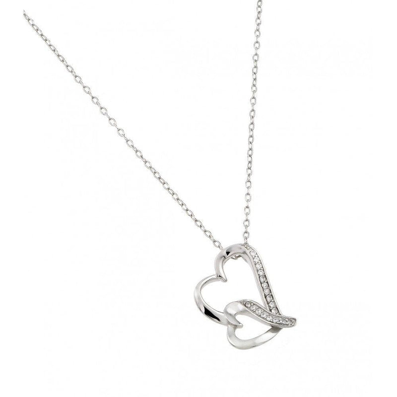 Silver 925 Rhodium Plated Double Heart CZ Pendant - STP01466 | Silver Palace Inc.