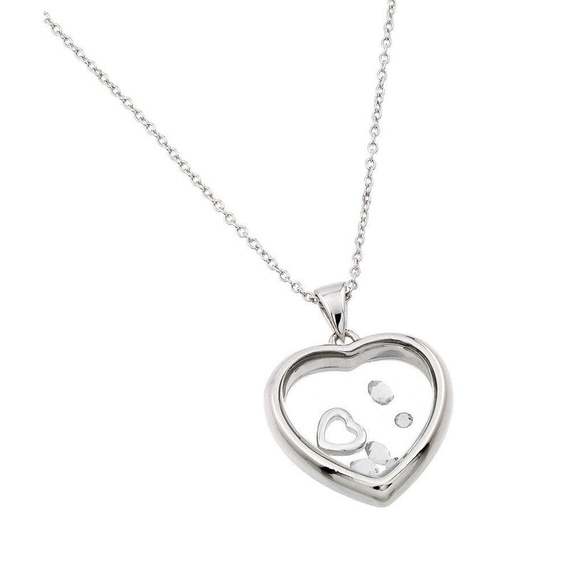 Silver 925 Rhodium Plated CZ April Birthstone Glass Heart Necklace - STP01469APR | Silver Palace Inc.