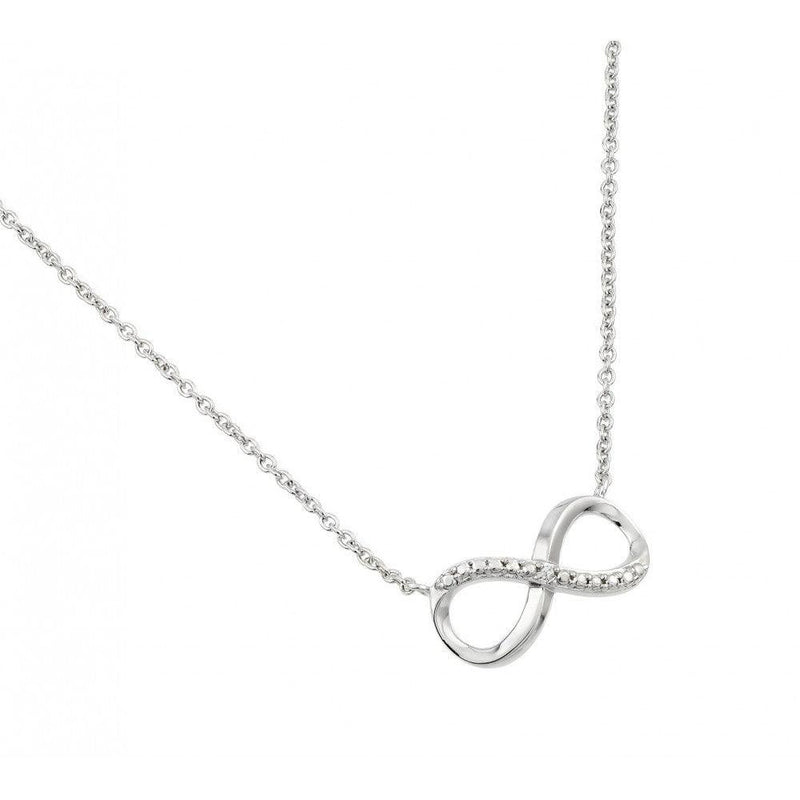 Silver 925 Rhodium Plated Clear Diamond Textured Infinity Pendant Necklace - STP01470 | Silver Palace Inc.
