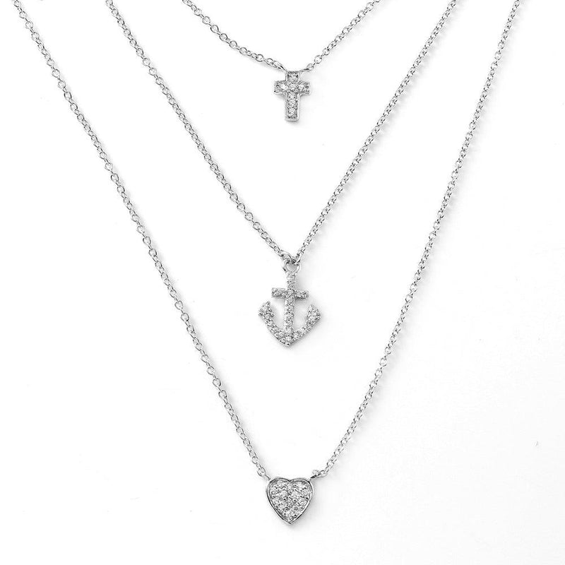 Silver 925 Rhodium Plated Cross Anchor Heart Necklace - STP01475 | Silver Palace Inc.