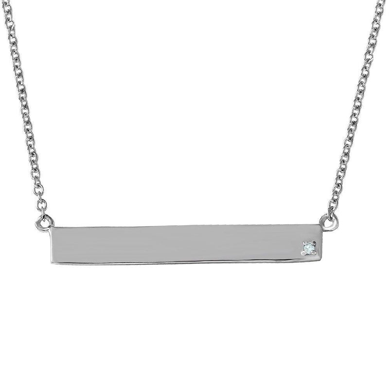 Silver 925 Rhodium Plated Bar Necklace with Diamond - STP01476RH | Silver Palace Inc.