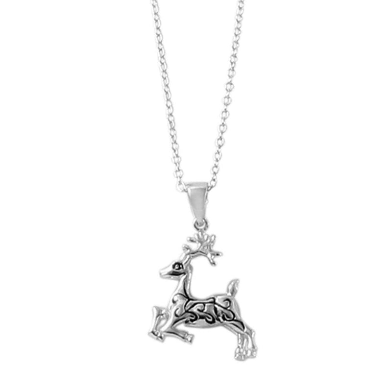 Silver 925 Rhodium Reindeer Pendent Necklace with Stylized Design - STP01478 | Silver Palace Inc.