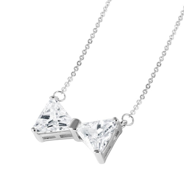 Silver 925 Rhodium Plated Bow CZ Pendant Necklace - STP01483 | Silver Palace Inc.