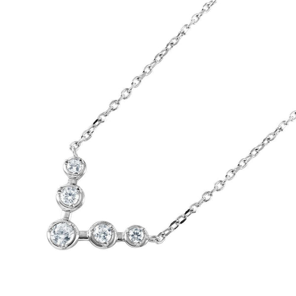 Silver 925 Rhodium Plated 'V'-Shaped CZ Pendant Necklace - STP01484 | Silver Palace Inc.
