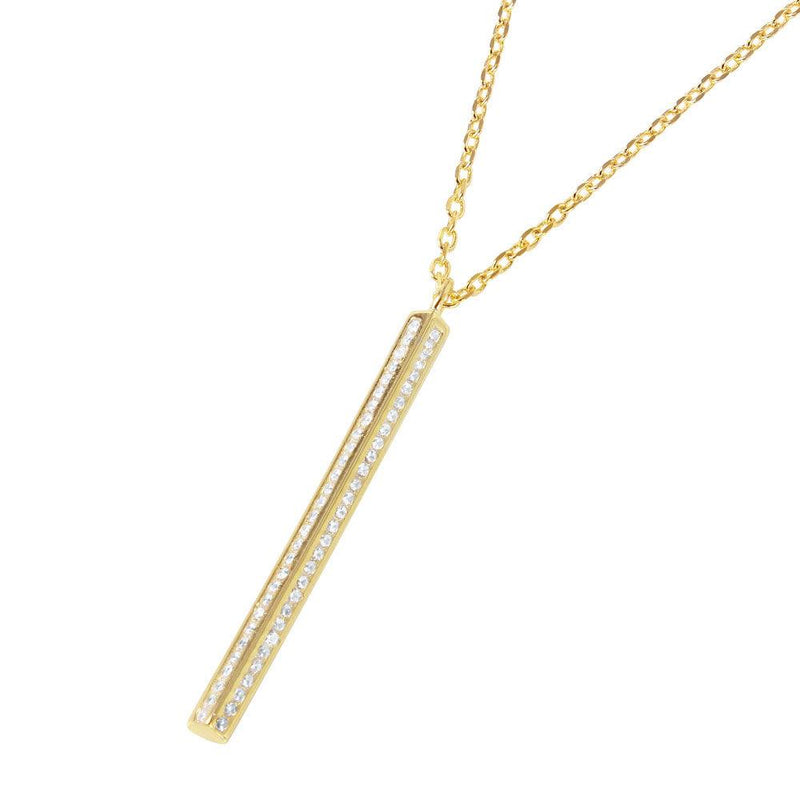 Silver 925 Gold Plated Vertical Bar CZ Pendant Necklace - STP01487GP | Silver Palace Inc.