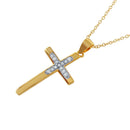 Silver 925 Rhodium Plated CZ Inlay Gold Plated Cross Pendant Necklace - STP01494 | Silver Palace Inc.