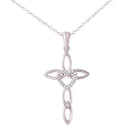 Silver 925 Rhodium Plated CZ Rounded Heart and Cross Pendant Necklace - STP01495 | Silver Palace Inc.