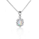 Silver 925 Rhodium Plated CZ Flower with Synthetic Opal Necklace - STP01502 | Silver Palace Inc.