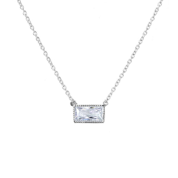 Silver 925 Rhodium Plated Clear CZ Rectangle Necklace - STP01503CLR | Silver Palace Inc.
