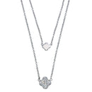 Silver 925 Rhodium Plated Double Chain Clover Necklace with CZ - STP01507 | Silver Palace Inc.