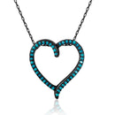 Silver 925 Black Rhodium Open Heart Necklace with Synthetic Turquoise Stones - STP01511 | Silver Palace Inc.