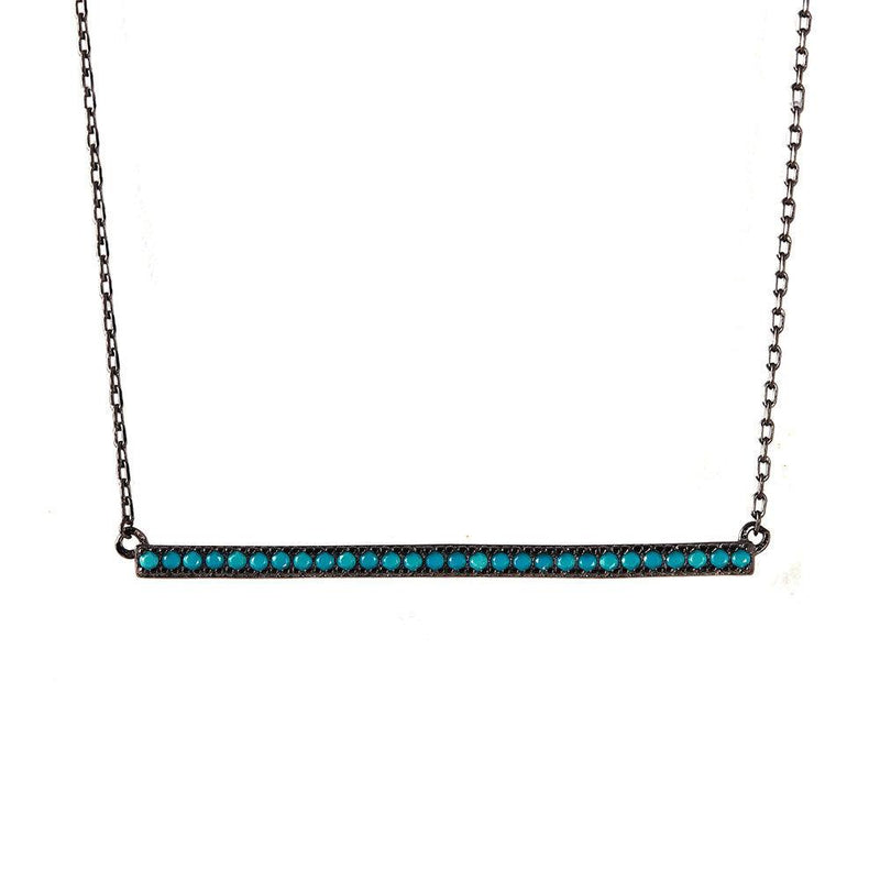 Silver 925 Black Rhodium Plated Bar Necklace with Synthetic Turquoise Stones - STP01515 | Silver Palace Inc.