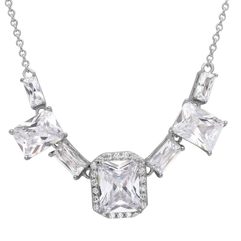 Silver 925 Rhodium Plated Square Halo Center 7 CZ Necklace - STP01521 | Silver Palace Inc.