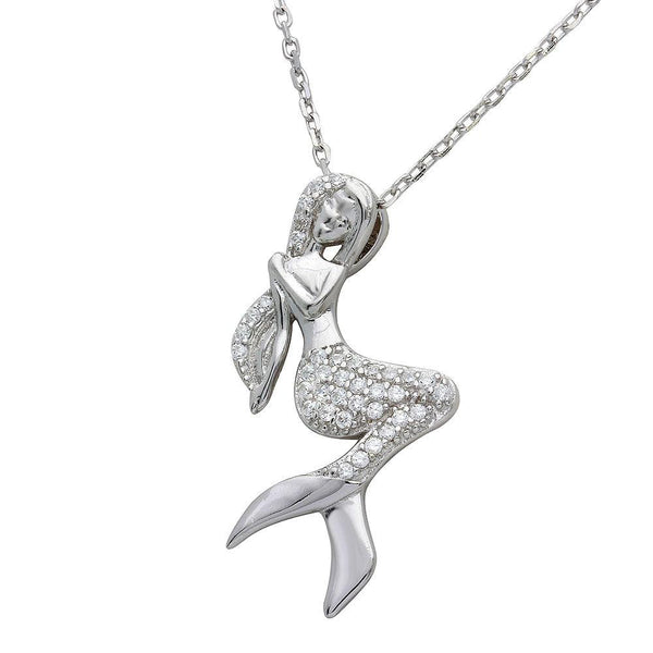 Silver 925 Rhodium Plated CZ Mermaid Necklace - STP01526 | Silver Palace Inc.