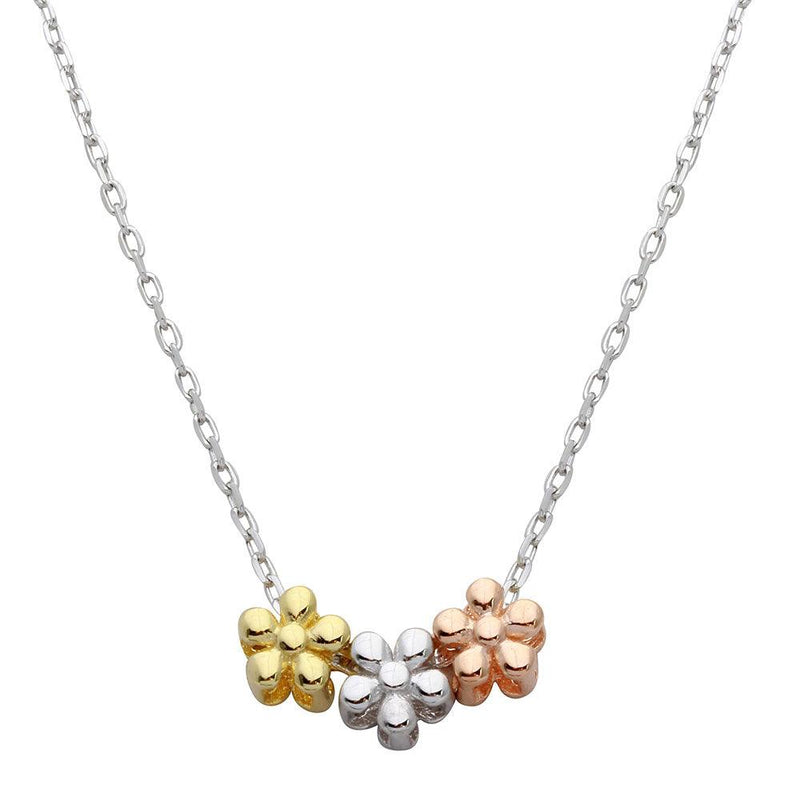 Silver 925 3 Toned Flower Charms Necklace - STP01531 | Silver Palace Inc.
