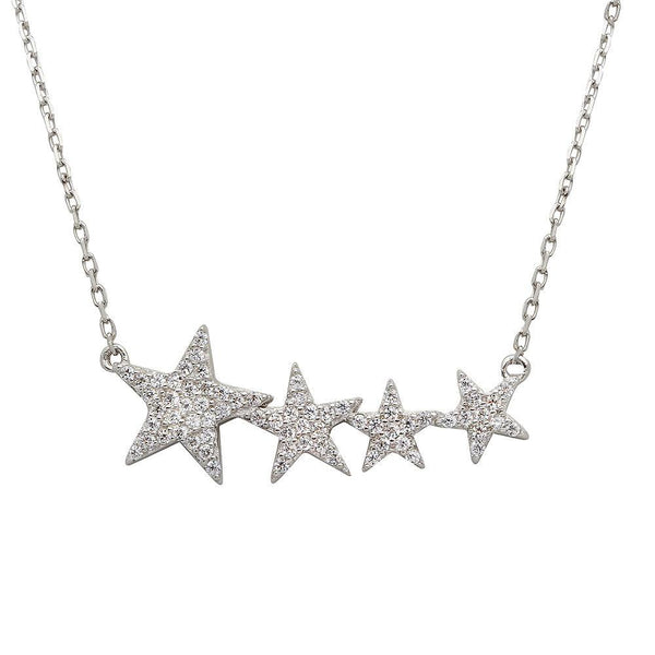 Silver 925 Rhodium Plated Graduated CZ Star Necklace - STP01536 | Silver Palace Inc.