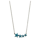 Silver 925 Black Rhodium Plated Four Star Necklace with Turquoise CZ Stones - STP01536BP | Silver Palace Inc.