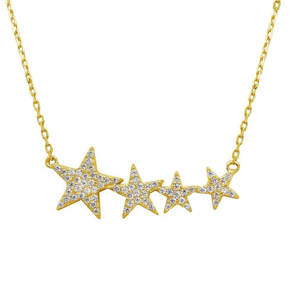 Silver 925 Gold Plated Graduated CZ Star Necklace - STP01536GP | Silver Palace Inc.