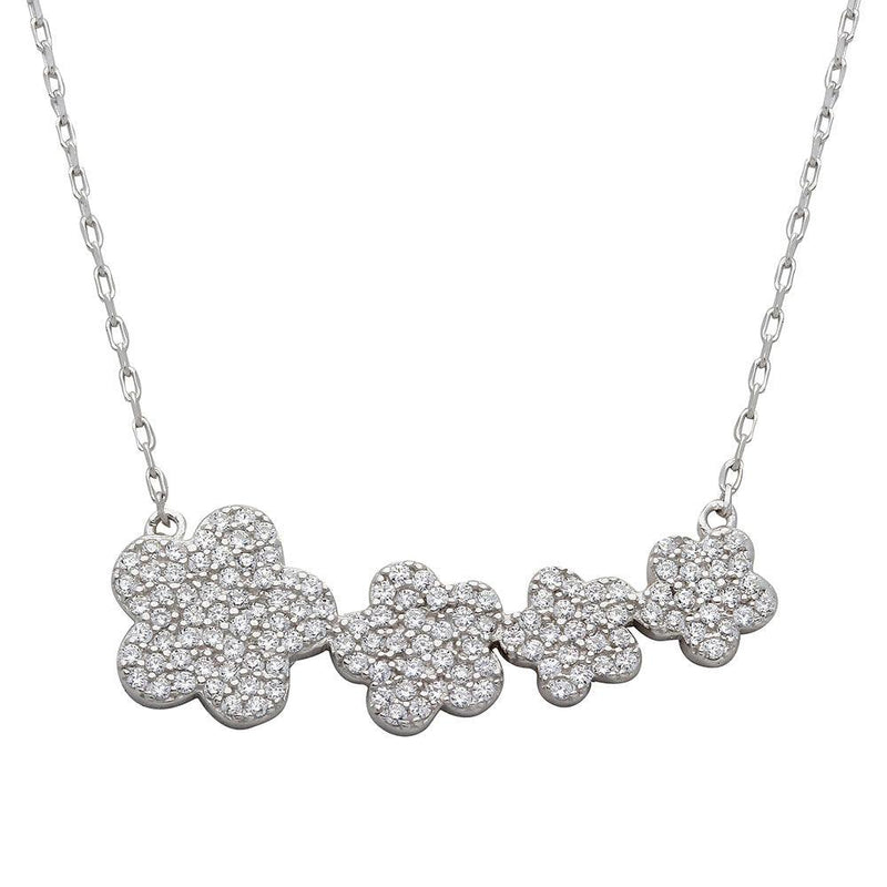 Silver 925 Rhodium Plated 4 Graduated CZ Encrusted Flower Necklace - STP01537 | Silver Palace Inc.