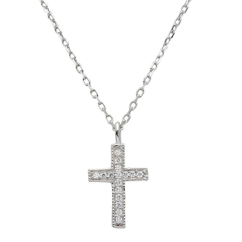 Silver 925 Rhodium Plated CZ Cross Necklace - STP01539 | Silver Palace Inc.