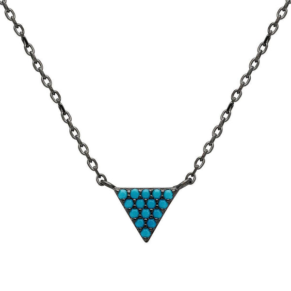 Silver 925 Black Rhodium Plated Triangle Turquoise Encrusted Necklace - STP01540BP | Silver Palace Inc.