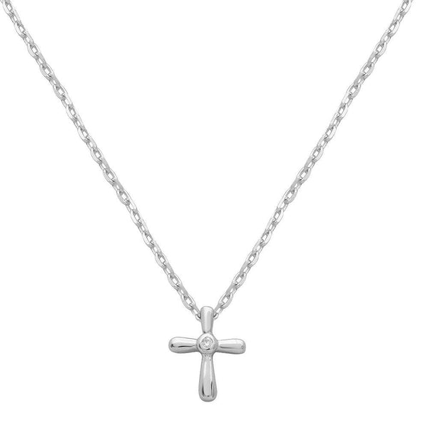 Silver 925 Rhodium Plated Small Cross with CZ Necklace - STP01544 | Silver Palace Inc.