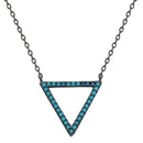 Silver 925 Black Rhodium Turquoise Stone Open Triangle Necklace - STP01545BP | Silver Palace Inc.