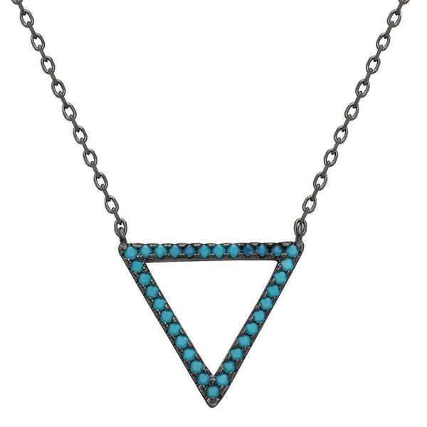 Silver 925 Black Rhodium Turquoise Stone Open Triangle Necklace - STP01545BP | Silver Palace Inc.