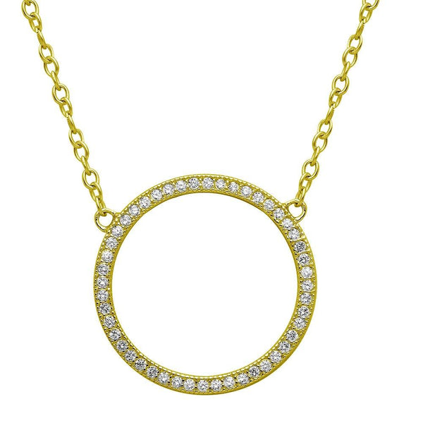 Silver 925 Gold Plated Open Circle CZ Encrusted Necklace - STP01547GP | Silver Palace Inc.