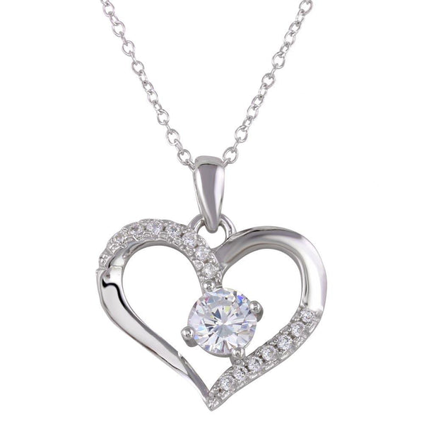 Silver 925 Rhodium Plated Open Heart Pendant Necklace - STP01553 | Silver Palace Inc.