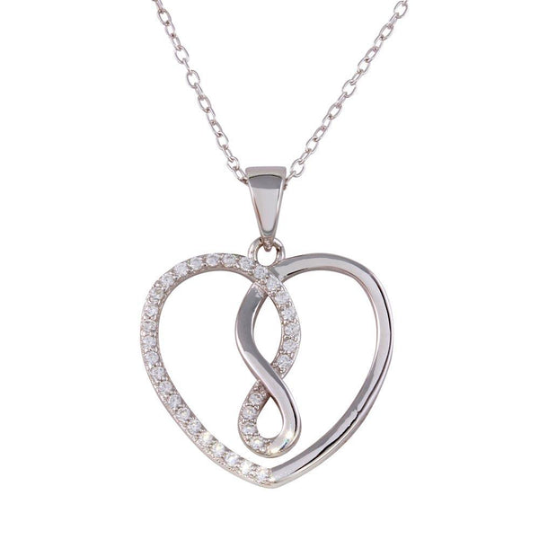 Silver 925 Rhodium Plated Open Heart Infinity Pendant Necklace with CZ - STP01554 | Silver Palace Inc.