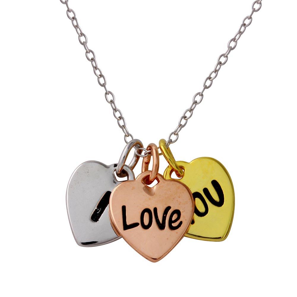 Silver 925 Tri-Color Plated I Love YOU Heart Necklace - STP01560TRI | Silver Palace Inc.