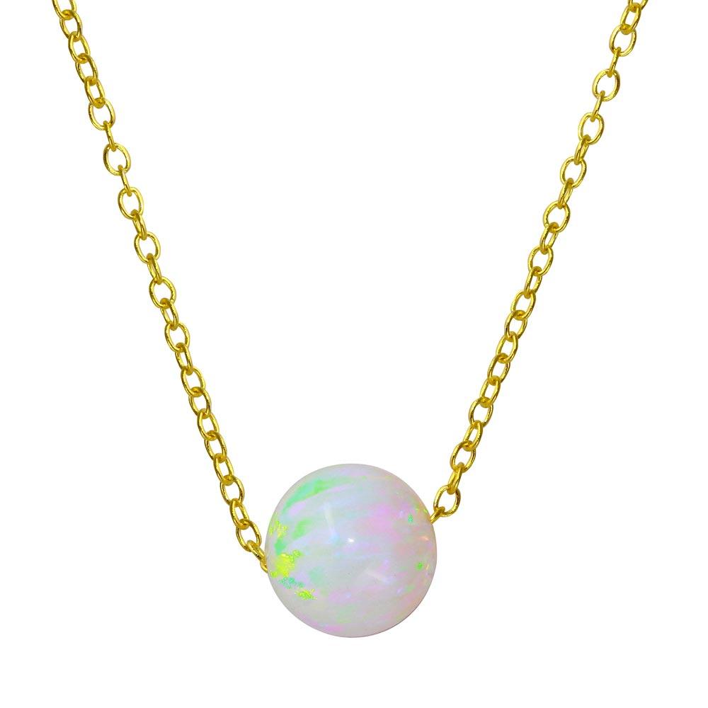 Silver 925 Gold Plated White Round Synthetic Opal Necklace - STP01563GP | Silver Palace Inc.