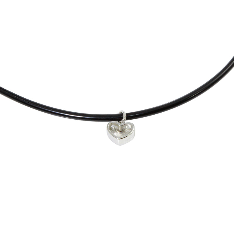 Silver 925 Rhodium Plated Heart Charm Black Rubber Choker Necklace - STP01565RH | Silver Palace Inc.