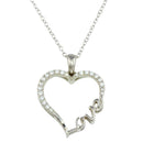 Silver 925 Rhodium Plated Heart and Love Word Necklace with CZ - STP01596 | Silver Palace Inc.
