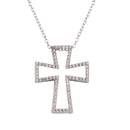 Silver 925 Rhodium Plated Open Cross Necklace with CZ - STP01597 | Silver Palace Inc.