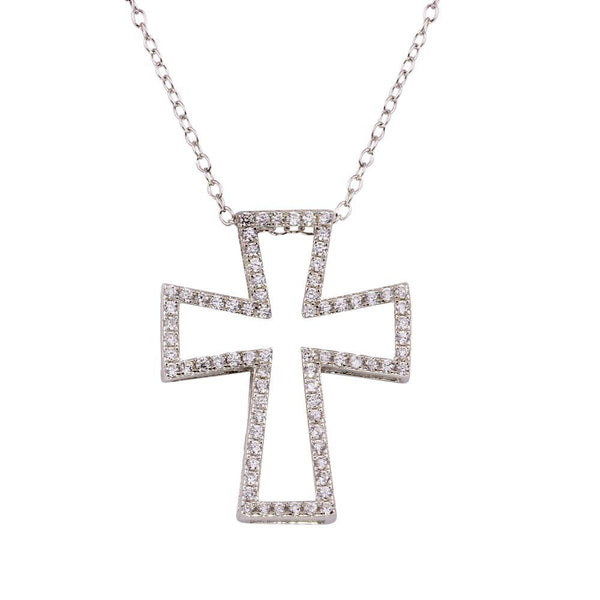 Silver 925 Rhodium Plated Open Cross Necklace with CZ - STP01597 | Silver Palace Inc.