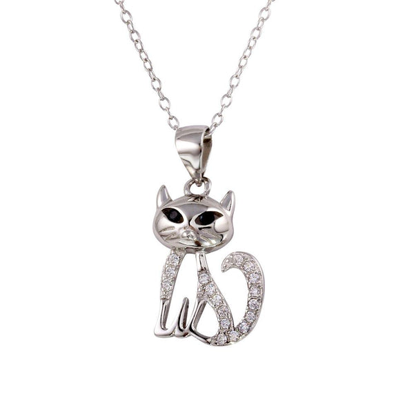 Silver 925 Rhodium Plated Small Cat Pendant with CZ - STP01599 | Silver Palace Inc.