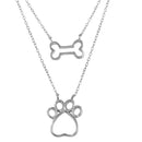 Silver 925 Rhodium Plated Two Piece Dog Bone and Paw Necklace - STP01603 | Silver Palace Inc.