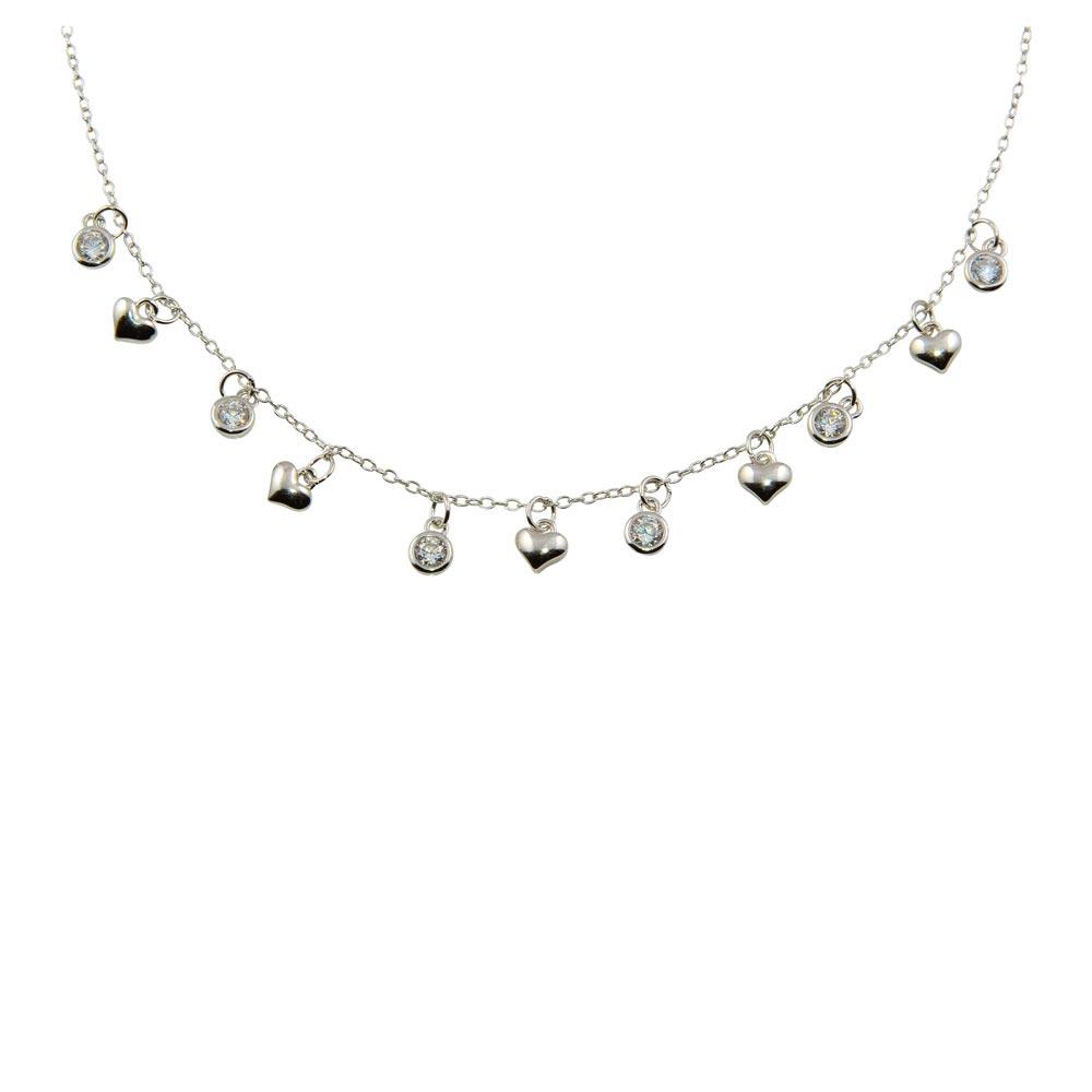 Silver 925 Rhodium Plated Mini Heart and CZ Charm Necklace - STP01606 | Silver Palace Inc.